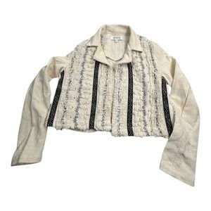 SHYANNE Textured Boho Fringe Jacket Cream Black Geometric Tribal Size S